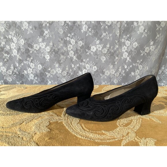 Vintage 90s Heels 1990s Black Suede Whimsigoth Goth Steam Punk Victorian Size 9B - Picture 5 of 10